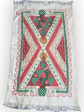 🔴Vintage Royal Terry Festive Red Green Patchwork Holiday Hand Towel Christmas